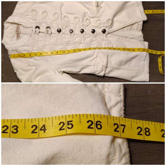 Free People Seamed and Structured Denim Military Jacket Ivory Braided Trim Small - Picture 7 of 16